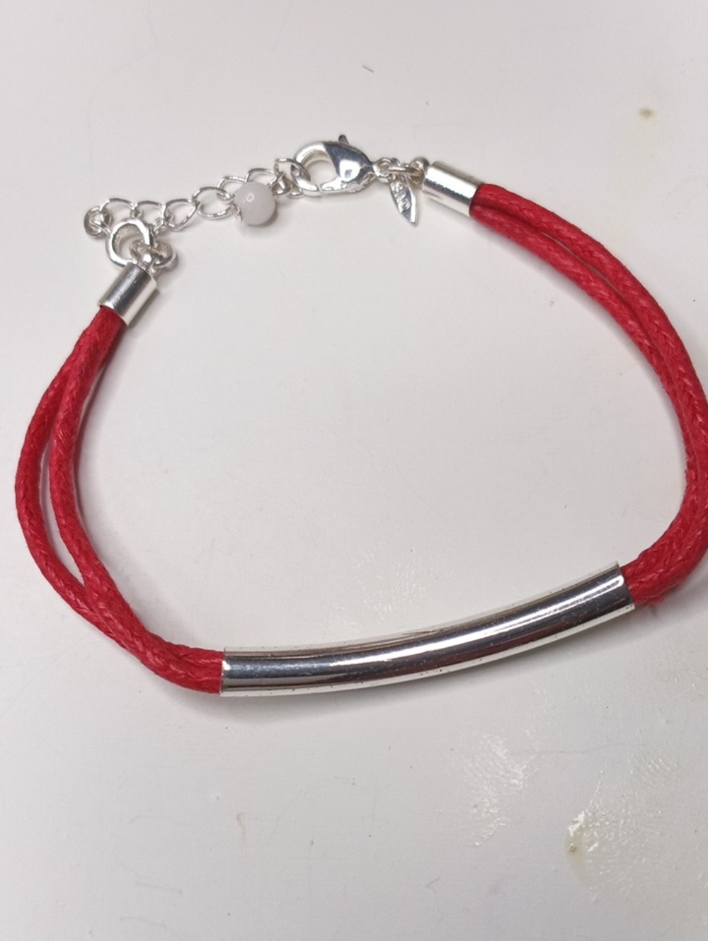 Avon Red Cord Bracelet with Silver Tube Accent